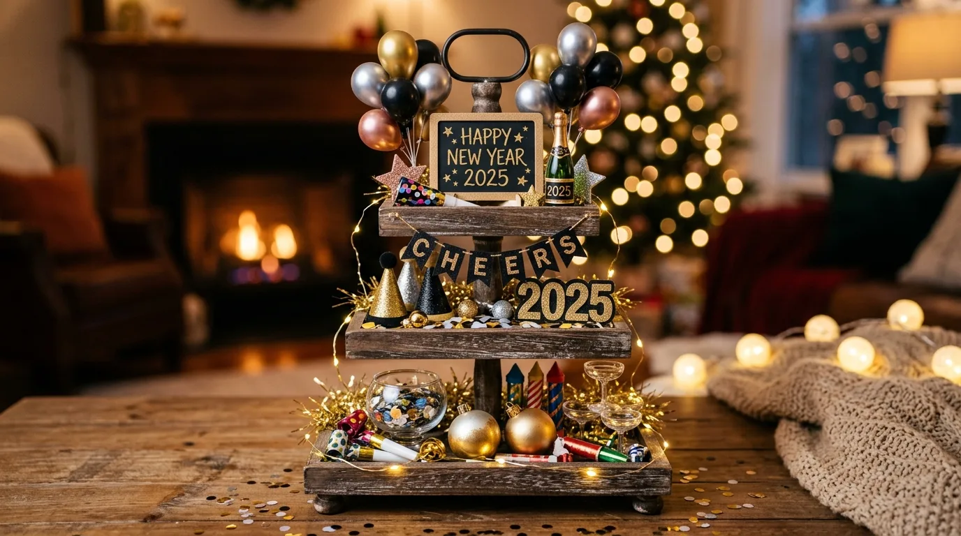 Tiered tray decorated with mini balloon accents